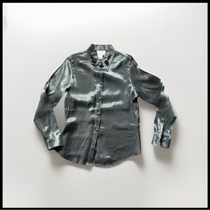 Christopher & Banks Size Medium Shiny Silver Dress Shirt